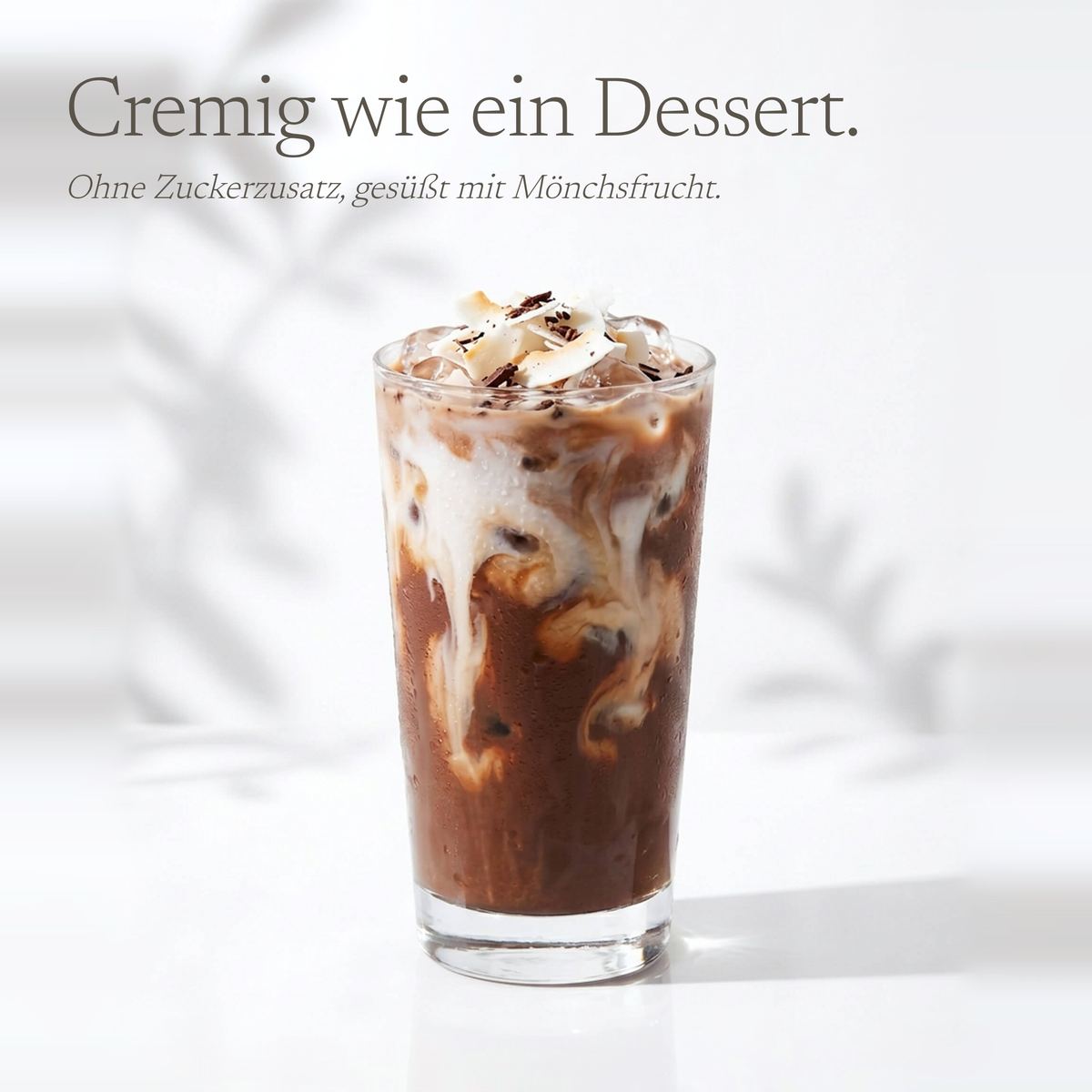 Iced Shake Chocolate Brownie Coconut: cremig wie ein Dessert, ohne Zuckerzusatz, gesüßt mit Mönchsfrucht