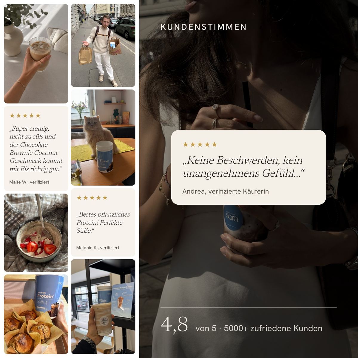 Kundenstimmen und Kundenfotos zu sora Premium Protein, 4,8 von 5 Sternen